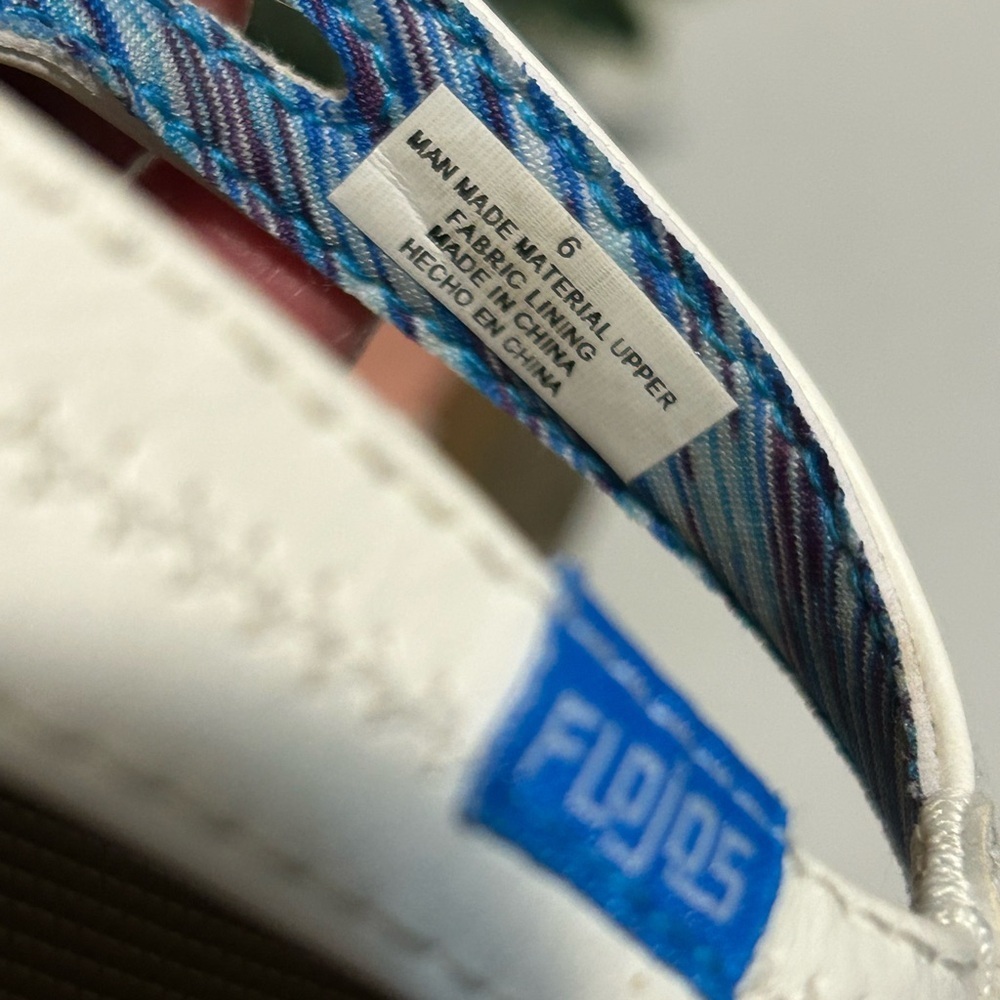 Flojos White and Brown Flip Flops with Blue Accent - Picture 7 of 7